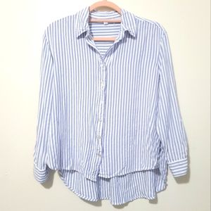 Jane & Delancey Blue White Pinstripe Button Up Long Sleeve Blouse Size Large
